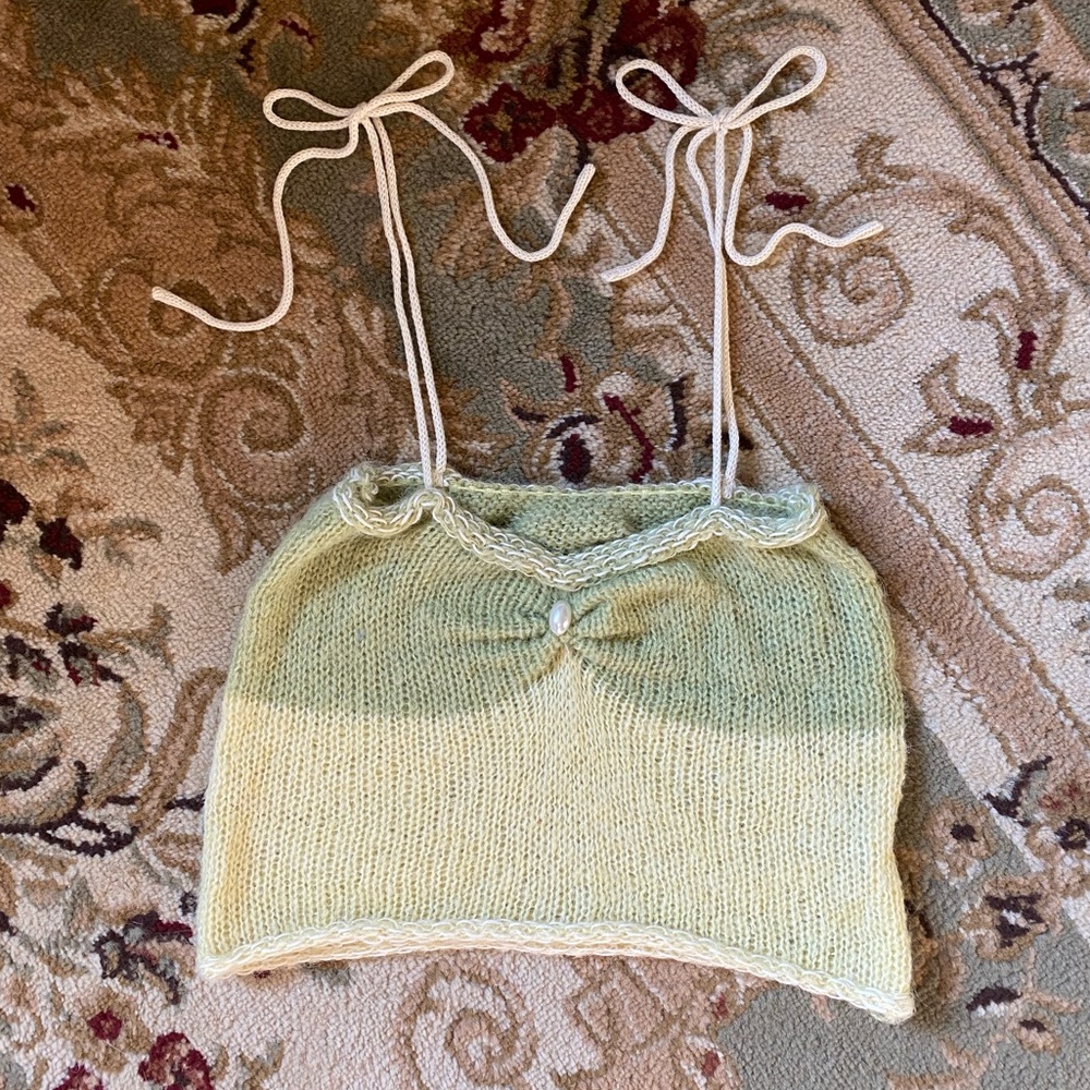 Handmade Pearl Embellished Knit Crop Top